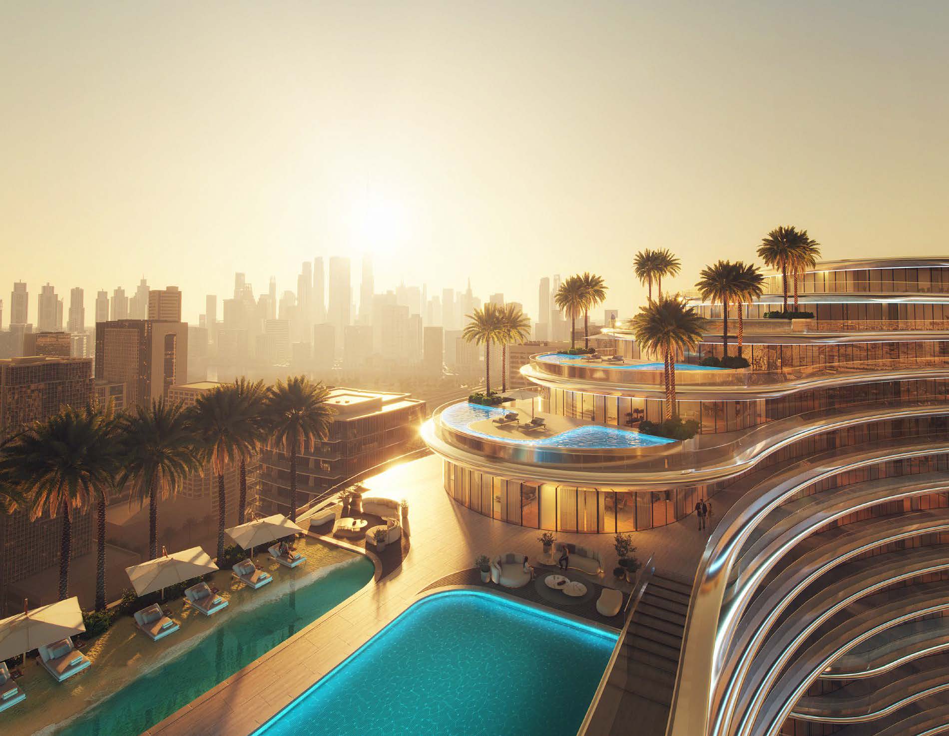 Binghatti Aquarise swimming pool and lifestyle amenities