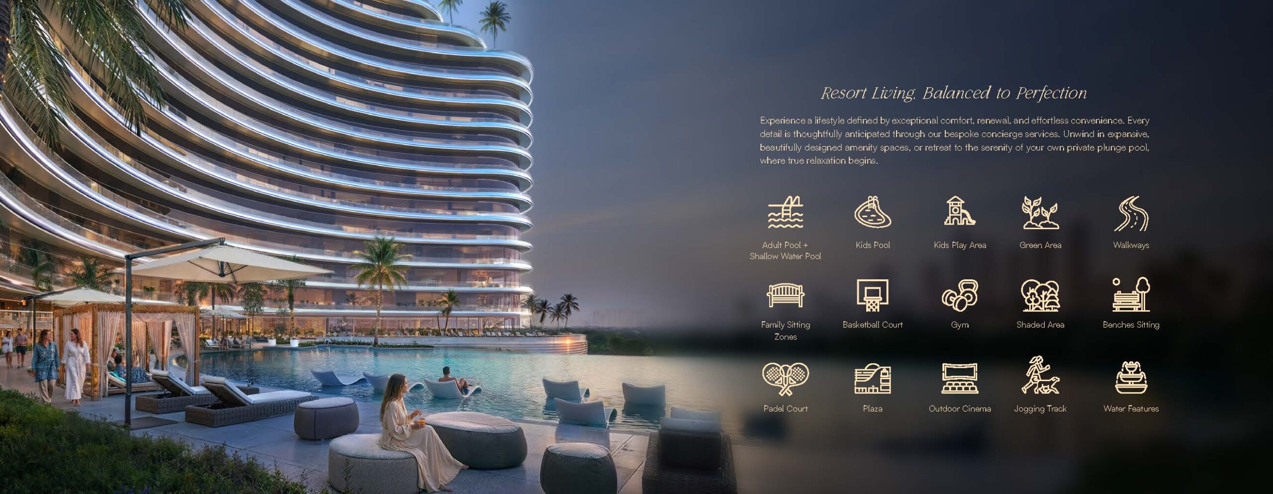 Binghatti Skyflame swimming pool and resort amenities
